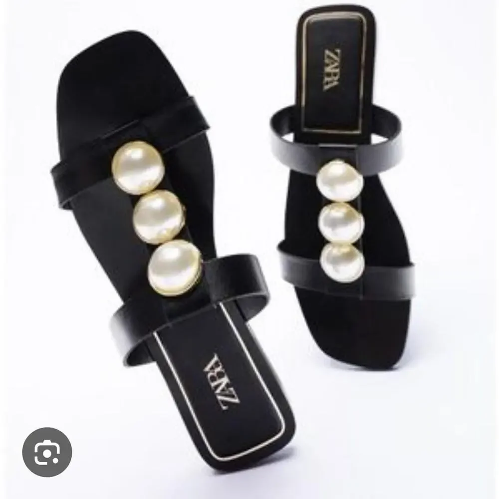 Zara faux pearl slide sandals